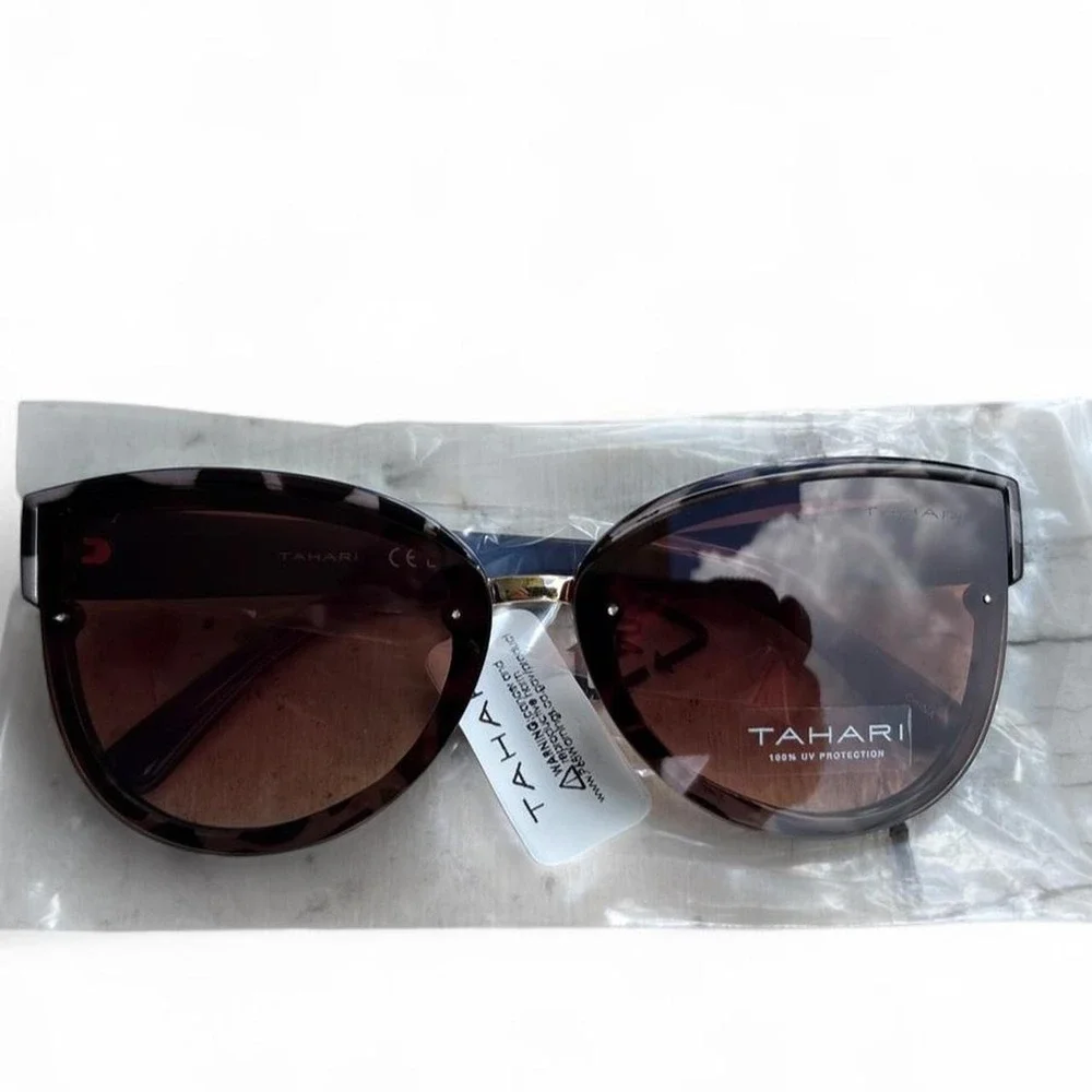 Tahari Women's Animal Print Oversized Cat Eye Sunglasses NWT